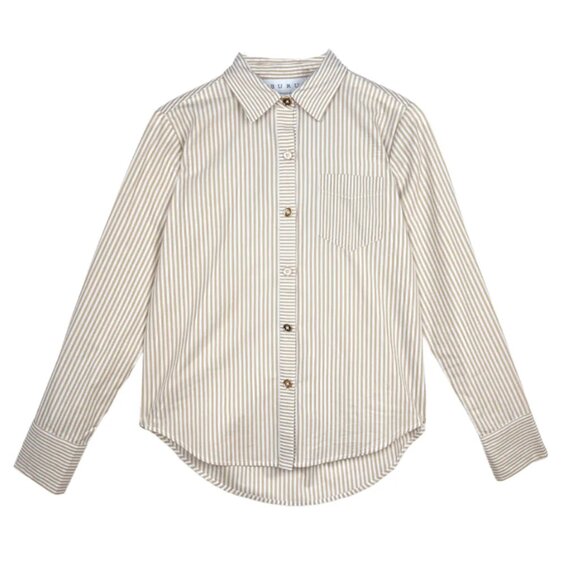 Buru Mel Button Down Shirt - Oatmeal Stripe - Picture 1 of 5